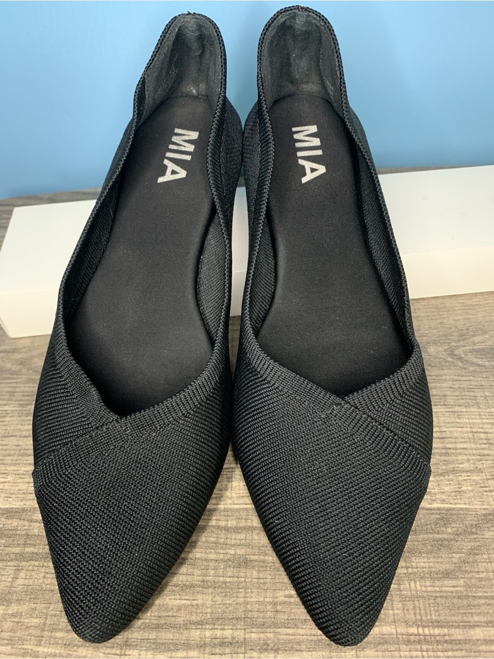 MIA Black Pointed-Toe knit Slip-On Flats
